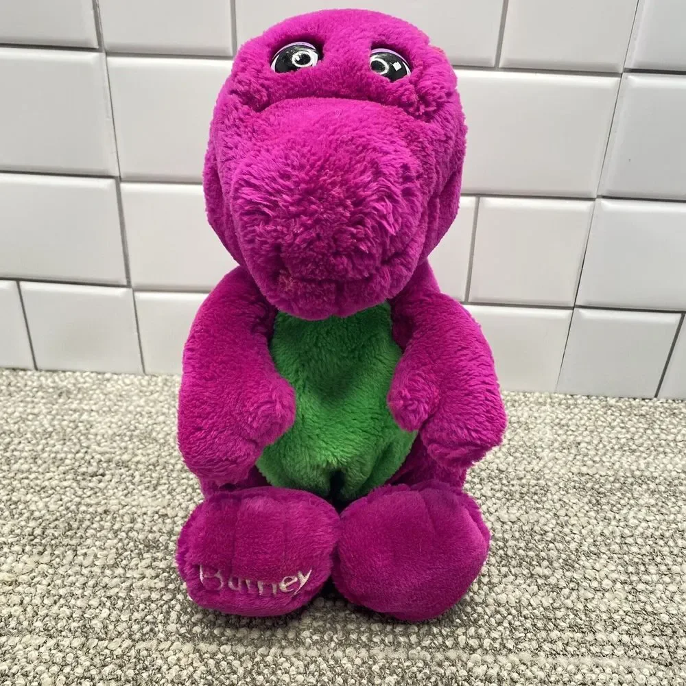1992 Barney Plush‎ VTG Purple green Foot Embroidered BARNEY Tush Tag Attached